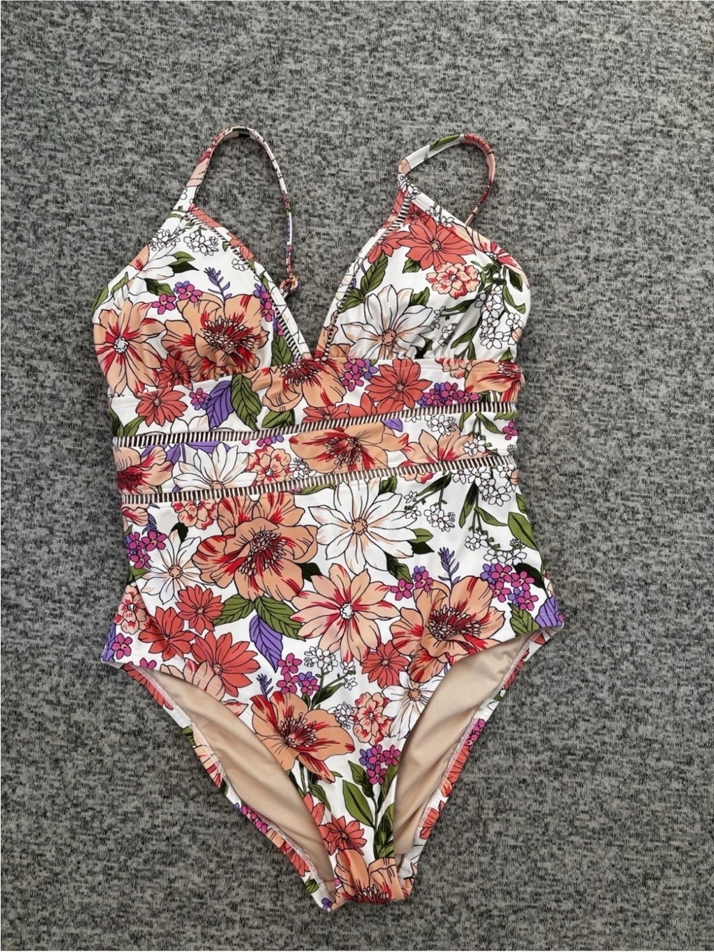 Kona Sol Pink White Floral One Piece Swim Bathing Suit